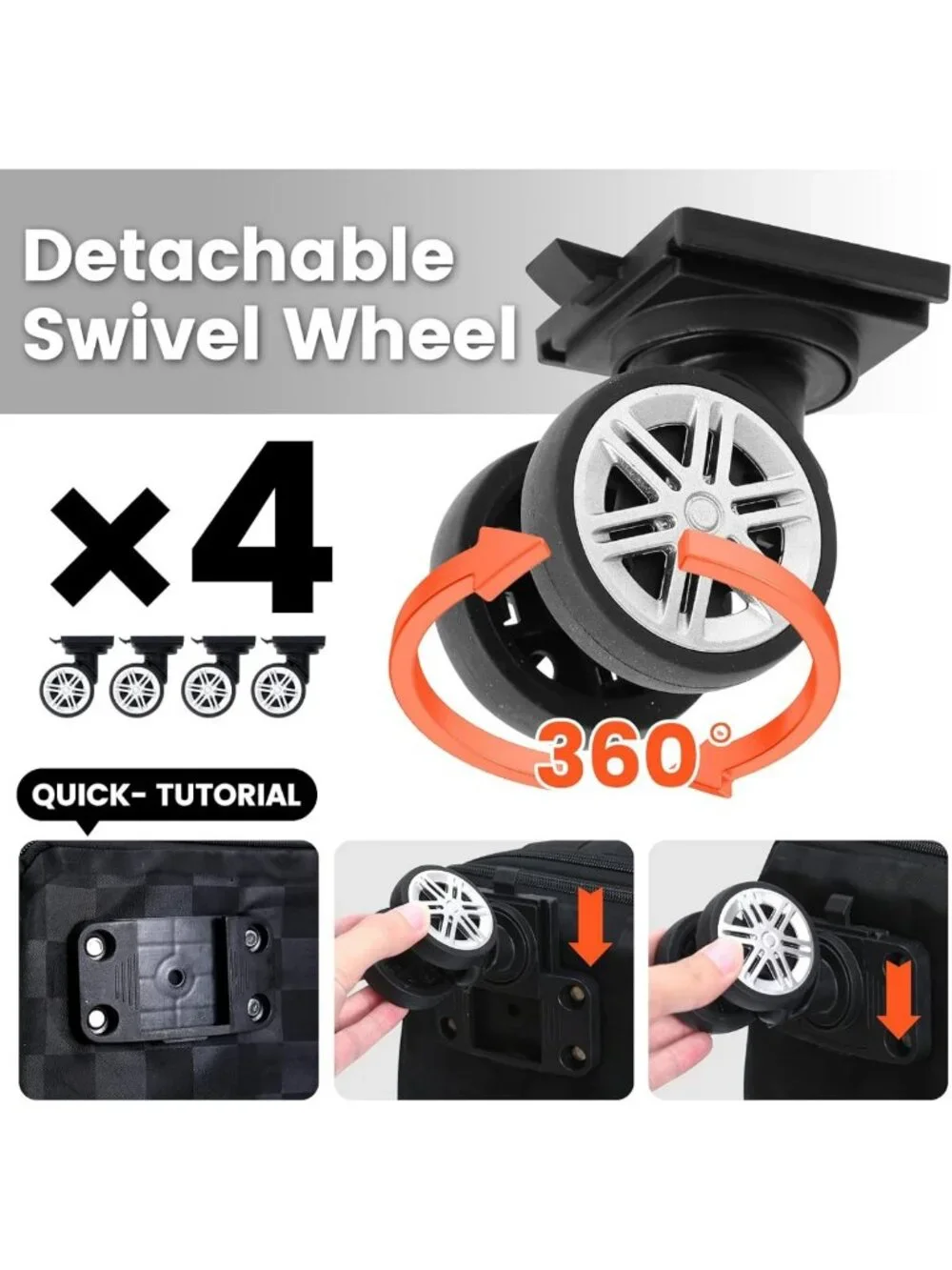 Foldable Travel Duffel Bag with Removable Wheels - Expandable 25L to 55L